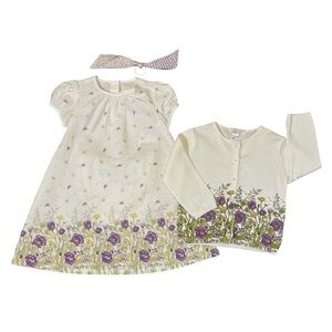 Janie and Jack Frolic Through The Flowers Dress, Cardigan & Hair Tie 18-24 m